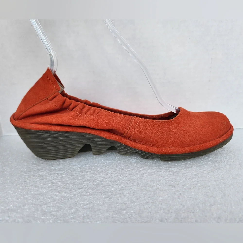 Fly London Pled Size 41 Wedge Shoes Orange Leather